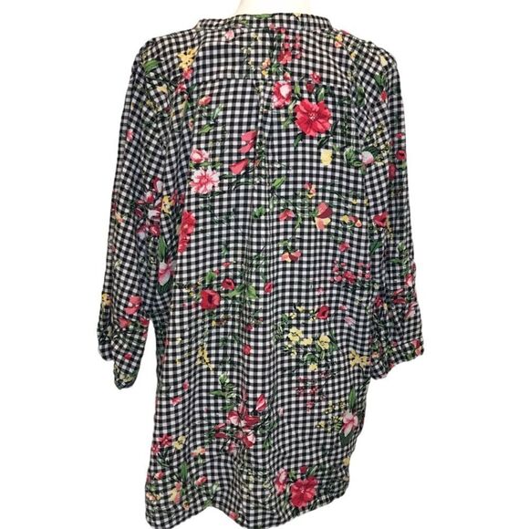 Mandee Floral Gingham Blouse sz 1X - Picture 3 of 8